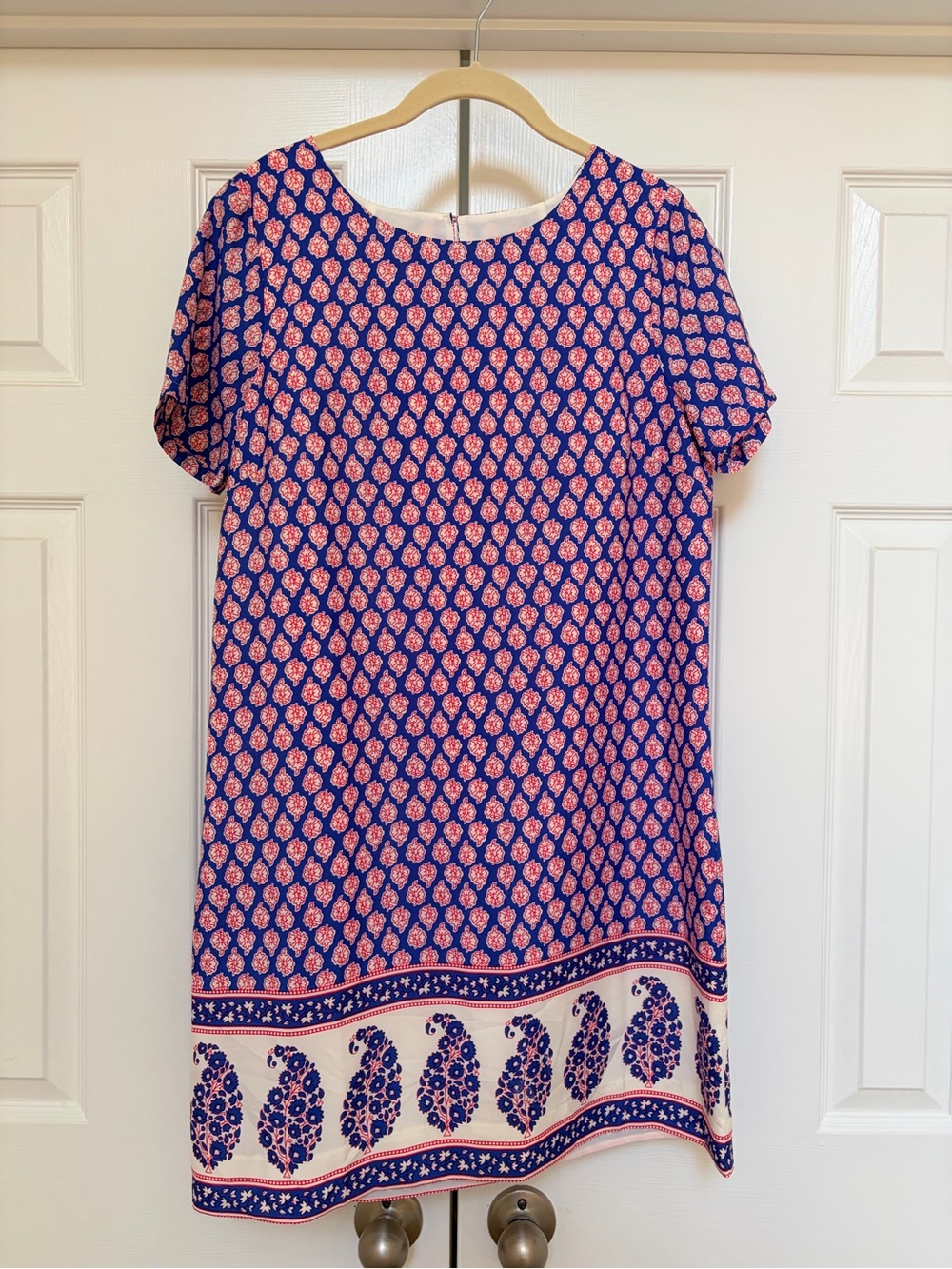 J. Crew Factory Navy and Pink Paisley Border Shift Dress